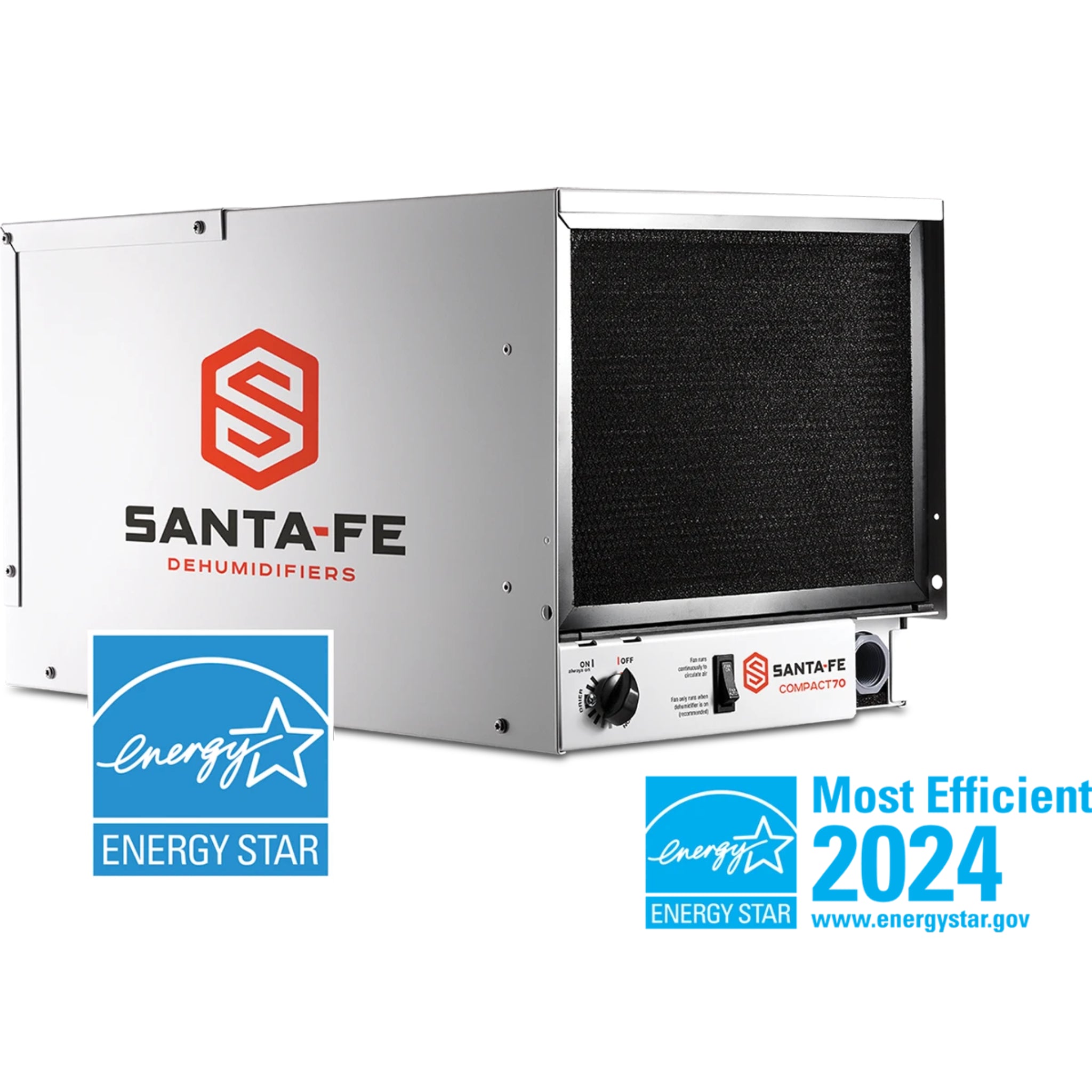 Santa Fe Compact70 – 70 Pint Compact Dehumidifier, Low Profile for Tight Spaces (4044110)